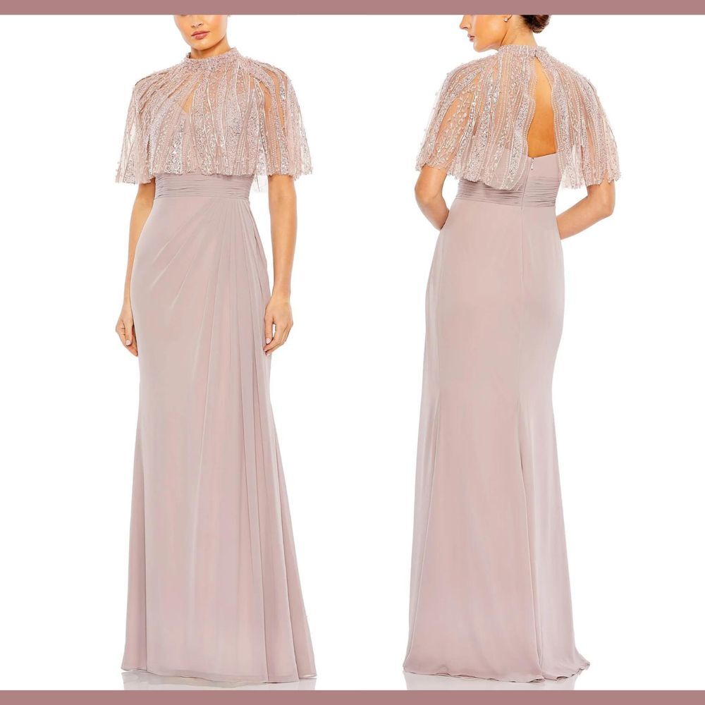 NEW $598 Mac Duggal [ 12 ] Sleeveless Gown with Embellished Cape 20467 Rose J141 - Picture 2 of 16